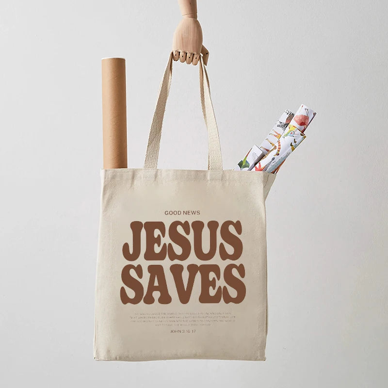 Bolsa Jesus Saves – Resistente, Estampa Cristã, Casual e Perfeita para Compras e Uso Diário