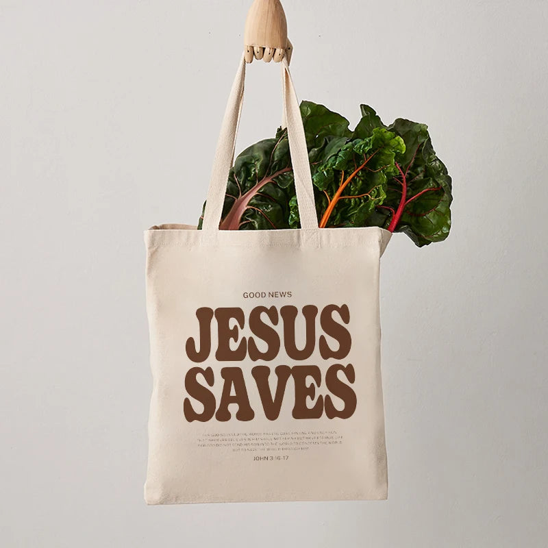 Bolsa Jesus Saves – Resistente, Estampa Cristã, Casual e Perfeita para Compras e Uso Diário