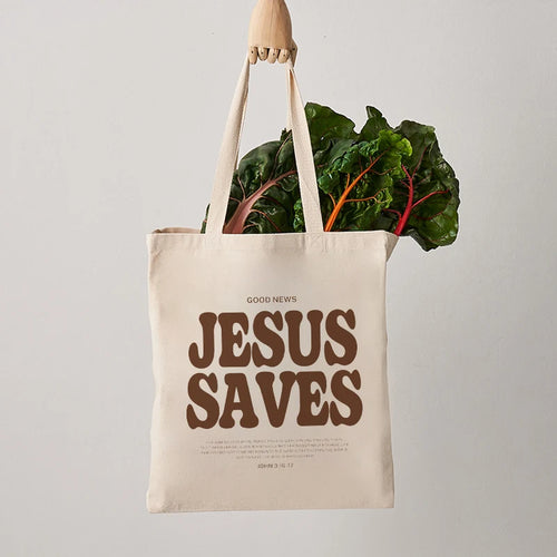 Bolsa Jesus Saves – Resistente, Estampa Cristã, Casual e Perfeita para Compras e Uso Diário