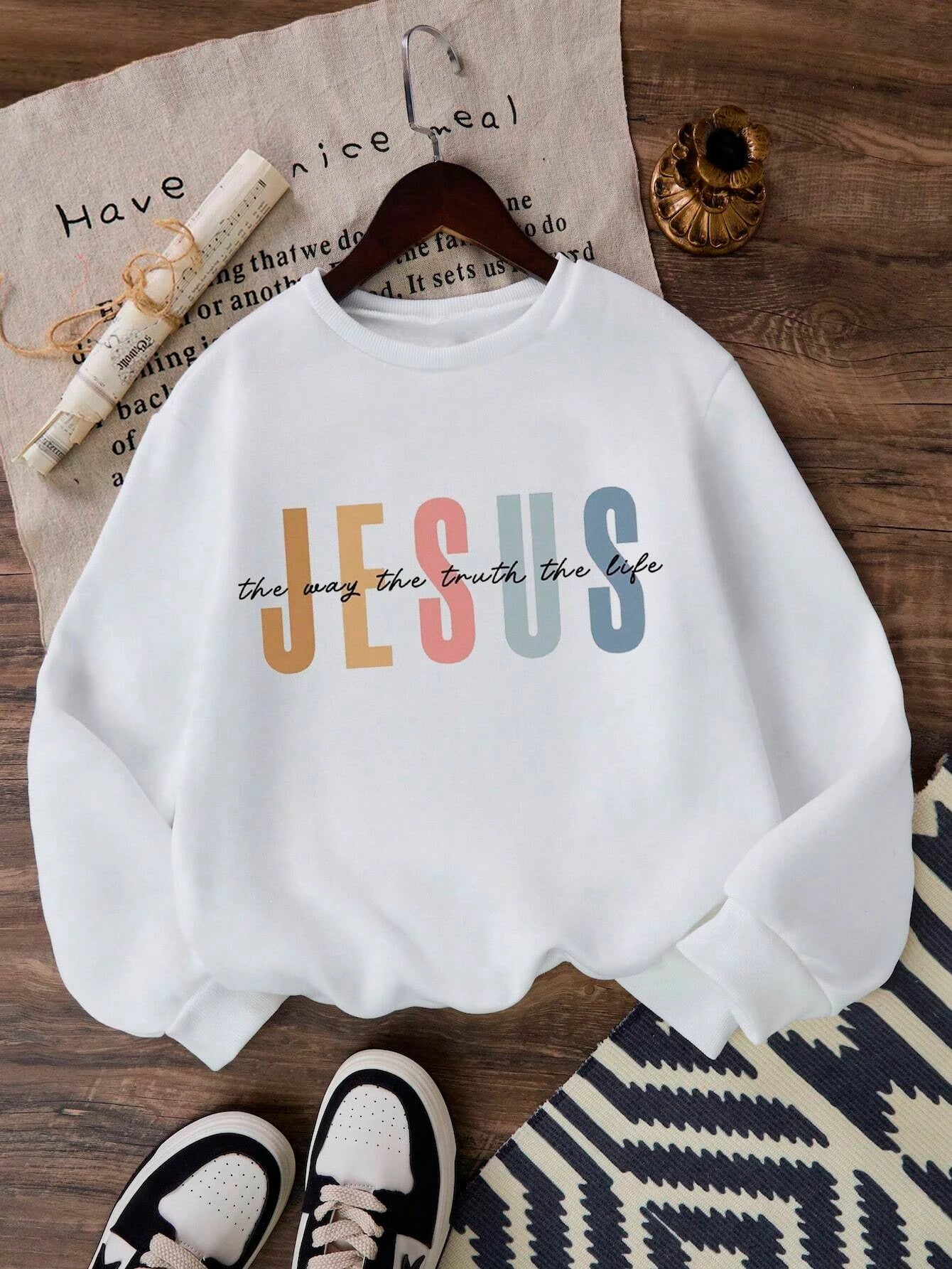 Moletom Feminino Jesus – Estampa Colorida Criativa, Felpado, Confortável, Estilo Streetwear Casual Outono/Inverno