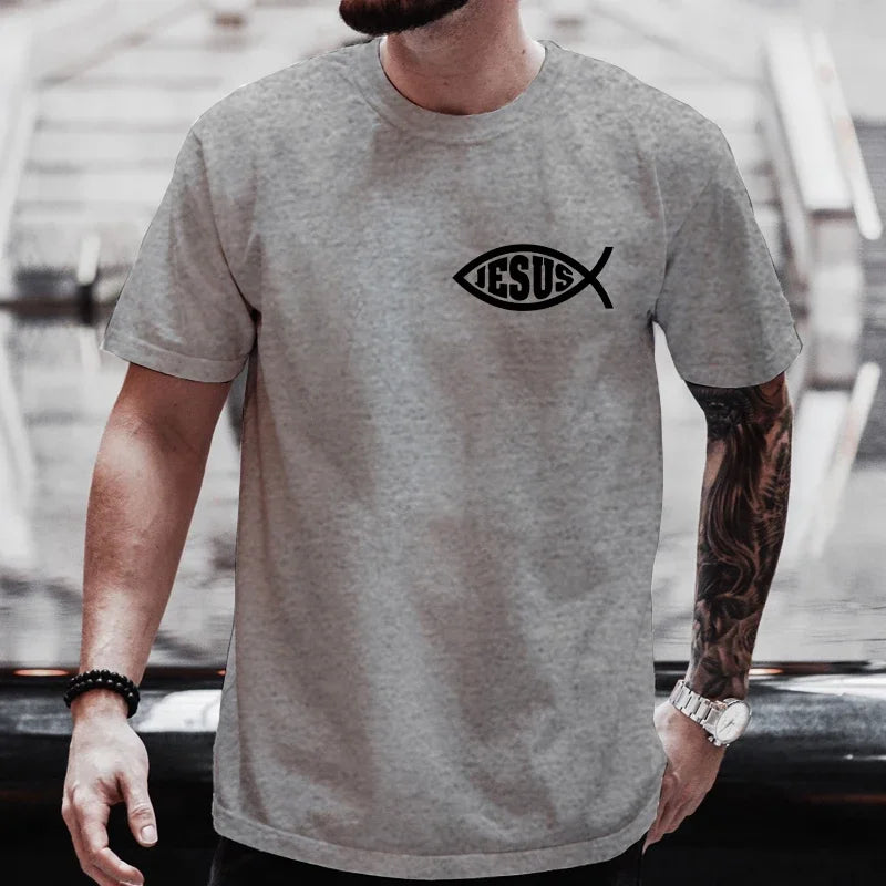 Camiseta Unissex Jesus Peixe – Estampa Cristã, Confortável, Streetwear, Oversized e Manga Curta