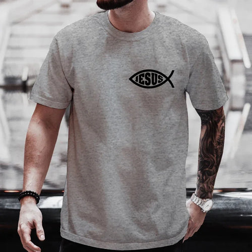 Camiseta Unissex Jesus Peixe – Estampa Cristã, Confortável, Streetwear, Oversized e Manga Curta